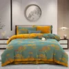 Reversible Double Gauze Cotton Bedding Set, Class A No Fluorescent, Button Closure 4-Piece Bed Sheet Set