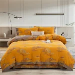 Reversible Double Gauze Cotton Bedding Set, Class A No Fluorescent, Button Closure 4-Piece Bed Sheet Set