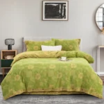 Reversible Double Gauze Cotton Bedding Set, Class A No Fluorescent, Button Closure 4-Piece Bed Sheet Set