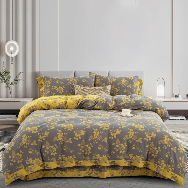 Reversible Double Gauze Cotton Bedding Set, Class A No Fluorescent, Button Closure 4-Piece Bed Sheet Set