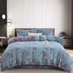 Reversible Double Gauze Cotton Bedding Set, Class A No Fluorescent, Button Closure 4-Piece Bed Sheet Set