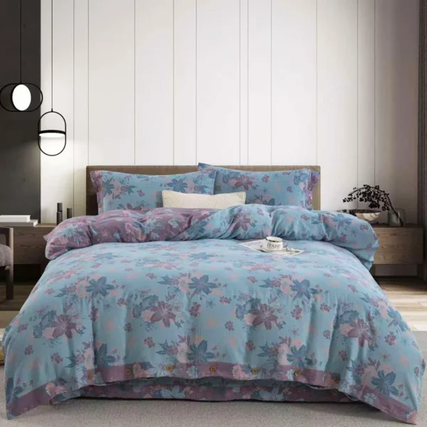 Reversible Double Gauze Cotton Bedding Set, Class A No Fluorescent, Button Closure 4-Piece Bed Sheet Set