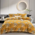 Reversible Double Gauze Cotton Bedding Set, Class A No Fluorescent, Button Closure 4-Piece Bed Sheet Set