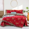 All Season 100% Cotton Double Gauze 4 Piece Bedding Set, A Class Safe Reversible Floral Quilt Cover for King Queen Bed