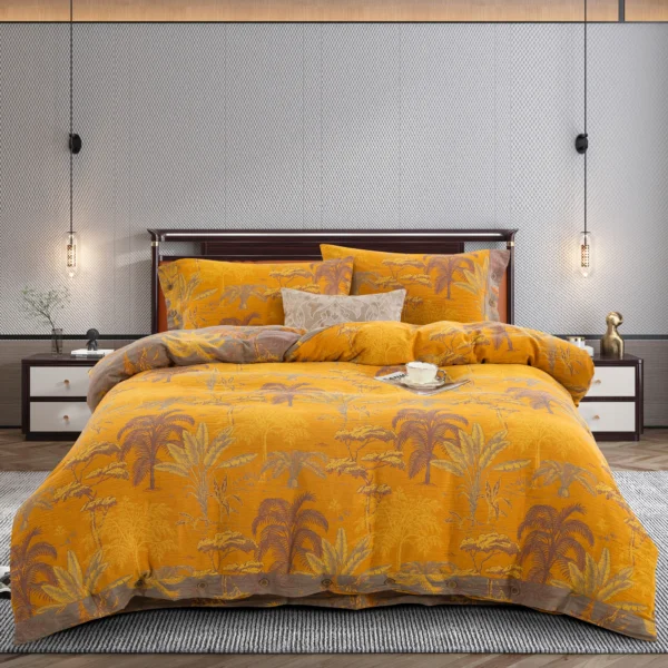 Vintage Floral Double Gauze Bedding Set, A Class Baby Safe Cotton 4 Piece Bed Sheets Set，All Season