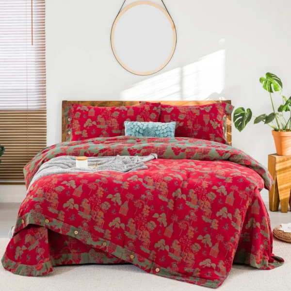 Double Layer Cotton Gauze Bed Sheet Set, Breathable Skin-Friendly 4pcs Bedding For All Seasons