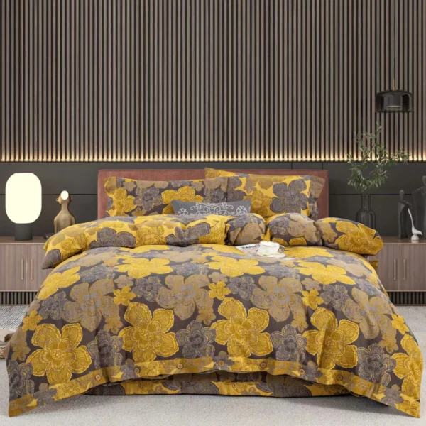 100% Cotton Double Gauze 4-Piece Bedding Set – Reversible Yarn-Dyed Floral Jacquard