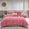 1 100% Cotton Double Layer Muslin Bedding Set, A-Class Baby Safe 4 Pieces Duvet Cover Sheet Pillowcases, Soft Breathable All Season Bed Linen