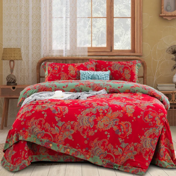Double Layer Gauze Cotton 4 Pieces Bedding Set, Easy Care Breathable Muslin Sheets That Gets Softer After Washing