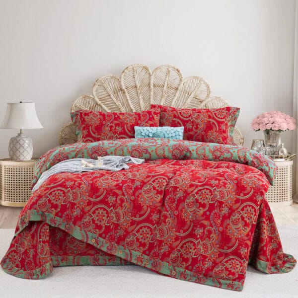 Yarn-Dyed Jacquard All-Cotton Double Gauze 4-Piece Bedding Kit, Dual-Side Usable A-Class Zero Fluorescence Bed Linens with Button Opening