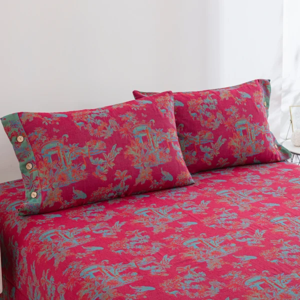 114 100% Cotton Double Gauze Four‑Piece Bedding Set, A‑Class Safe Yarn‑Dyed Jacquard Reversible Floral Duvet Cover Set