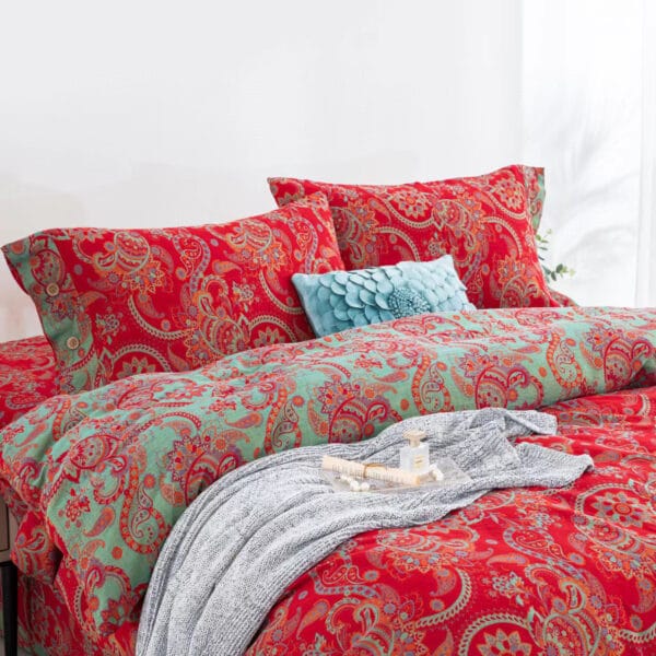 Yarn-Dyed Jacquard All-Cotton Double Gauze 4-Piece Bedding Kit, Dual-Side Usable A-Class Zero Fluorescence Bed Linens with Button Opening