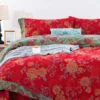 All Season 100% Cotton Double Gauze 4 Piece Bedding Set, A Class Safe Reversible Floral Quilt Cover for King Queen Bed