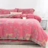 2 100% Cotton Double Layer Muslin Bedding Set, A-Class Baby Safe 4 Pieces Duvet Cover Sheet Pillowcases, Soft Breathable All Season Bed Linen