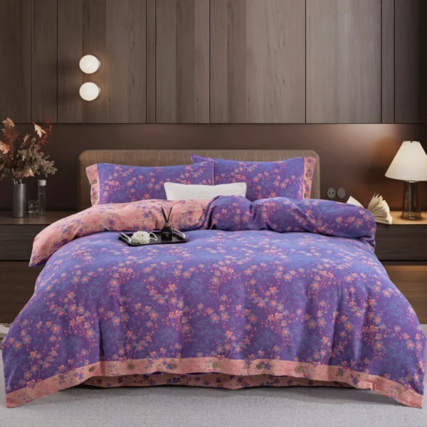 100% Cotton Double Layer Muslin Bedding Set, A-Class Baby Safe 4 Pieces Duvet Cover Sheet Pillowcases, Soft Breathable All Season Bed Linen