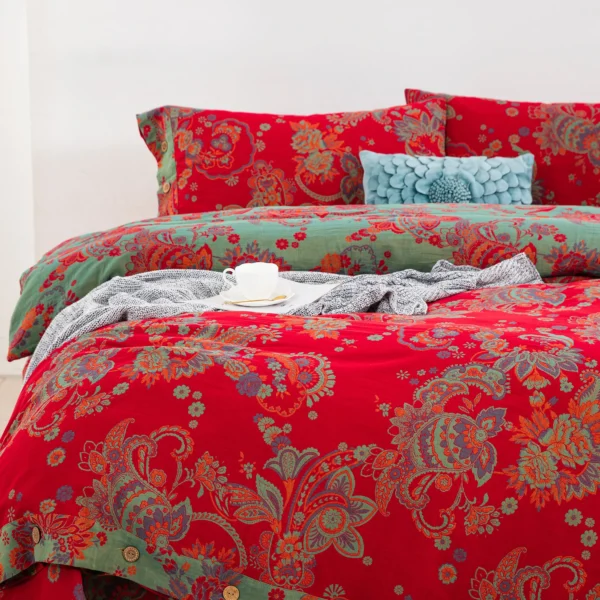 2 Double Layer Gauze Cotton 4 Pieces Bedding Set, Easy Care Breathable Muslin Sheets That Gets Softer After Washing