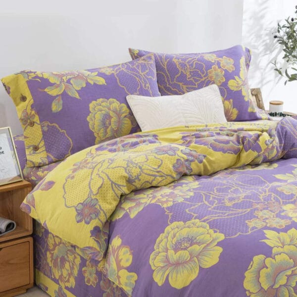 222 Baby Friendly Safe Cotton Double Gauze Four-Piece Bed Set, Dual-Sided Jacquard Yarn Dyed Fabric, A Standard No Fluorescent with Button Closure