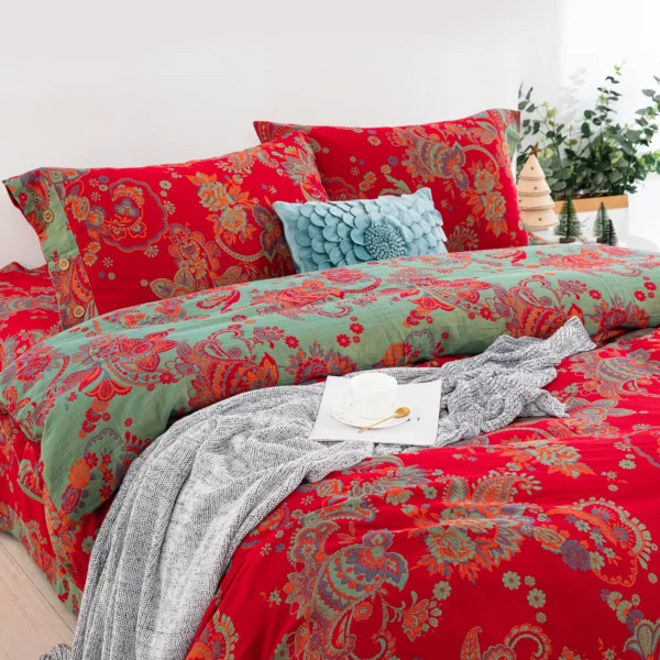 3 Double Layer Gauze Cotton 4 Pieces Bedding Set, Easy Care Breathable Muslin Sheets That Gets Softer After Washing