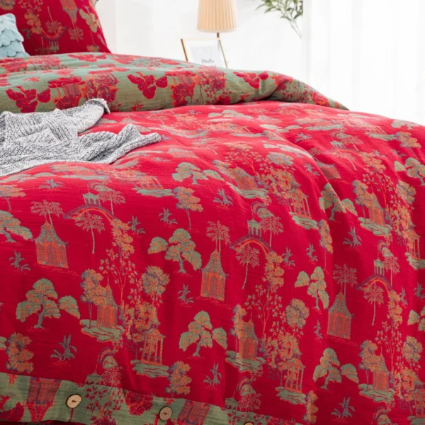 4 Double Layer Cotton Gauze Bed Sheet Set, Breathable Skin-Friendly 4pcs Bedding For All Seasons