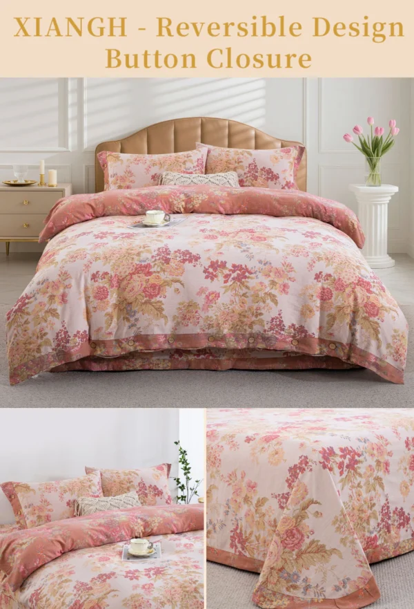 XIANGH Double Layer Cotton Gauze Bed Sheet Set, Breathable Skin-Friendly 4pcs Bedding For All Seasons