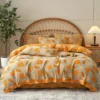 南瓜黄 Vintage Floral Double Gauze Bedding Set, A Class Baby Safe Cotton 4 Piece Bed Sheets Set,All Season