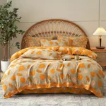 Vintage Floral Double Gauze Bedding Set, A Class Baby Safe Cotton 4 Piece Bed Sheets Set，All Season