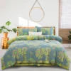 向日葵绿 100% Cotton Double Layer Muslin Bedding Set, A-Class Baby Safe 4 Pieces Duvet Cover Sheet Pillowcases, Soft Breathable All Season Bed Linen