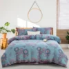 向日葵蓝 100% Cotton Double Layer Muslin Bedding Set, A-Class Baby Safe 4 Pieces Duvet Cover Sheet Pillowcases, Soft Breathable All Season Bed Linen