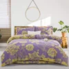 国色天香紫色 Baby Friendly Safe Cotton Double Gauze Four-Piece Bed Set, Dual-Sided Jacquard Yarn Dyed Fabric, A Standard No Fluorescent with Button Closure
