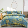 国色天香蓝 Baby Friendly Safe Cotton Double Gauze Four-Piece Bed Set, Dual-Sided Jacquard Yarn Dyed Fabric, A Standard No Fluorescent with Button Closure