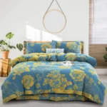 Baby Friendly Safe Cotton Double Gauze Four-Piece Bed Set, Dual-Sided Jacquard Yarn Dyed Fabric, A Standard No Fluorescent with Button Closure