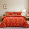 国风牡丹 Baby Friendly Safe Cotton Double Gauze Four-Piece Bed Set, Dual-Sided Jacquard Yarn Dyed Fabric, A Standard No Fluorescent with Button Closure