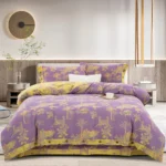 100% Cotton Double Layer Muslin Bedding Set, A-Class Baby Safe 4 Pieces Duvet Cover Sheet Pillowcases, Soft Breathable All Season Bed Linen