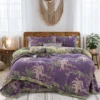 奇幻丛林紫色 Vintage Floral Double Gauze Bedding Set, A Class Baby Safe Cotton 4 Piece Bed Sheets Set,All Season
