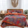 奇幻丛林红 Vintage Floral Double Gauze Bedding Set, A Class Baby Safe Cotton 4 Piece Bed Sheets Set,All Season