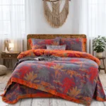 Vintage Floral Double Gauze Bedding Set, A Class Baby Safe Cotton 4 Piece Bed Sheets Set，All Season