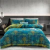 奇幻丛林蓝 Vintage Floral Double Gauze Bedding Set, A Class Baby Safe Cotton 4 Piece Bed Sheets Set,All Season