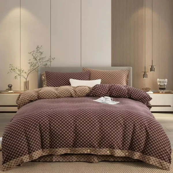 时尚巴黎 Double Layer Cotton Gauze Bed Sheet Set, Breathable Skin-Friendly 4pcs Bedding For All Seasons