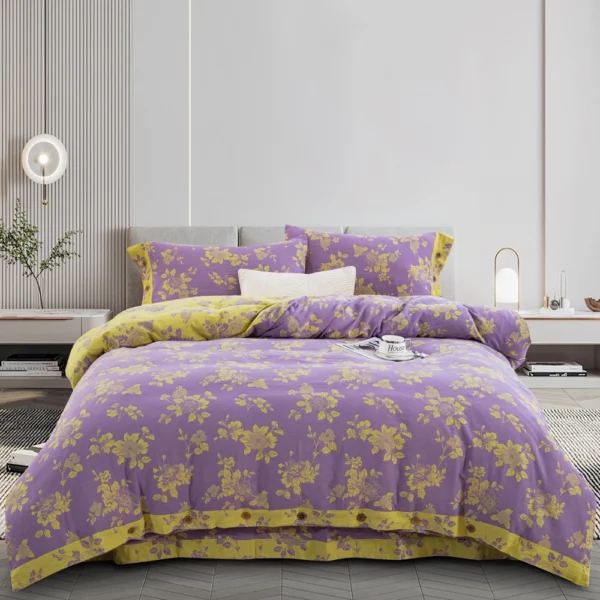 Yarn-Dyed Jacquard All-Cotton Double Gauze 4-Piece Bedding Kit, Dual-Side Usable A-Class Zero Fluorescence Bed Linens with Button Opening