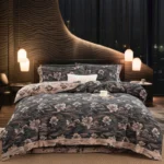 Vintage Floral Double Gauze Bedding Set, A Class Baby Safe Cotton 4 Piece Bed Sheets Set，All Season