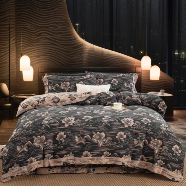 木兰辞 Vintage Floral Double Gauze Bedding Set, A Class Baby Safe Cotton 4 Piece Bed Sheets Set,All Season