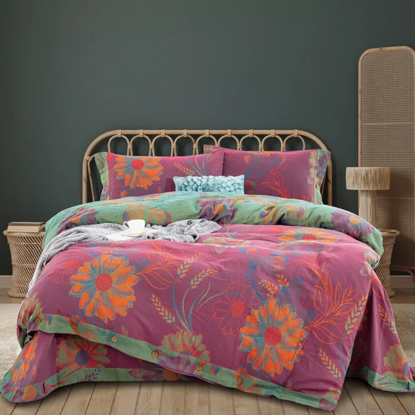 格林纳酒红色 Baby Friendly Safe Cotton Double Gauze Four-Piece Bed Set, Dual-Sided Jacquard Yarn Dyed Fabric, A Standard No Fluorescent with Button Closure