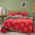 All Season 100% Cotton Double Gauze 4 Piece Bedding Set, A Class Safe Reversible Floral Quilt Cover for King Queen Bed