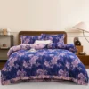 All Season 100% Cotton Double Gauze 4 Piece Bedding Set, A Class Safe Reversible Floral Quilt Cover for King Queen Bed