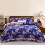 All Season 100% Cotton Double Gauze 4 Piece Bedding Set, A Class Safe Reversible Floral Quilt Cover for King Queen Bed
