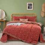 100% Cotton Double Layer Muslin Bedding Set, A-Class Baby Safe 4 Pieces Duvet Cover Sheet Pillowcases, Soft Breathable All Season Bed Linen