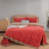 清新之歌红色 100% Cotton Double Gauze Bedding Set 4 Pieces, A Class Baby Safe Soft Duvet Cover Set