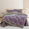 烟雨湖畔紫色 100% Cotton Double Layer Muslin Bedding Set, A-Class Baby Safe 4 Pieces Duvet Cover Sheet Pillowcases, Soft Breathable All Season Bed Linen