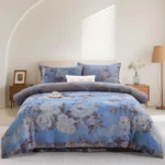 All Season 100% Cotton Double Gauze 4 Piece Bedding Set, A Class Safe Reversible Floral Quilt Cover for King Queen Bed