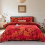 All Season 100% Cotton Double Gauze 4 Piece Bedding Set, A Class Safe Reversible Floral Quilt Cover for King Queen Bed